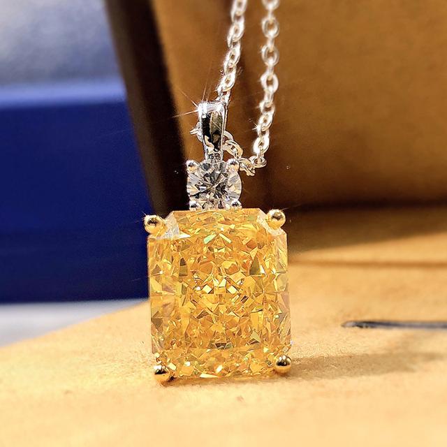New Luxury Fashion Yellow Cubic Zirconia Wedding Necklace for Women Simple Elegant Lady's Jewelry Party Fancy Birthday Gift