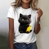 Женская летняя черная милая футболка с принтом кота, с коротким рукавом
