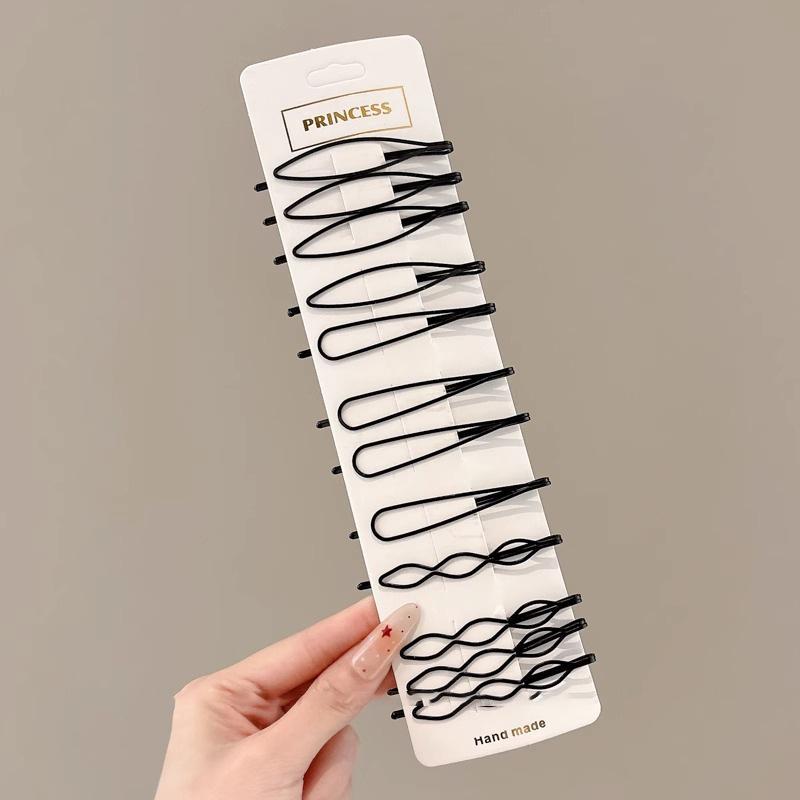 Matte Black Hair Clips Set 10/12Pcs Geometric Square Star Wave Design for Enhanced Elegance