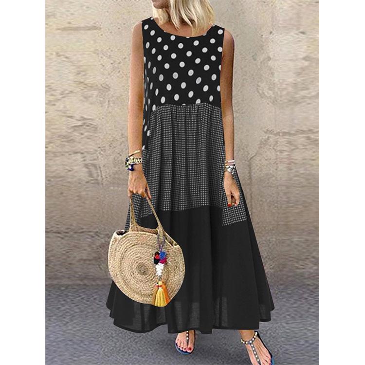 Summer Polka Dot Sleeveless Top Mid Length Cotton Linen Waist Cinching Slimming Blouse Women Casual Fashion Elegant Comfortable Stylish