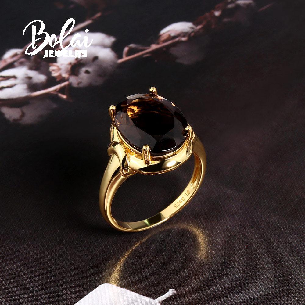 Simple Design Smoky Quartz Ring 925 Sterling Silver Yellow Natural Gems Women's Fine Jewelry for Daily Wear