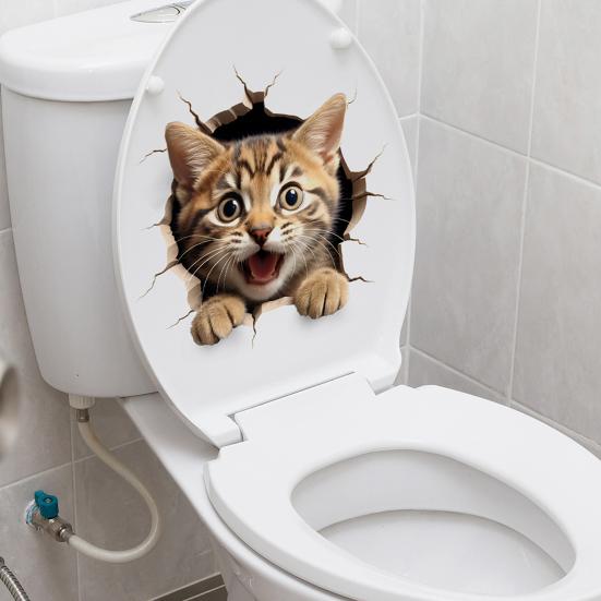 Наклейка на туалет для кошки, водонепроницаемая, съемная, самоклеящаяся, из ПВХ, для гостиной, ванной комнаты, настенное искусство, 3D-эффект, имитация сиденья для унитаза с изображением котенка