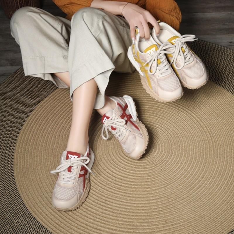 Johnature Спортивная повседневная женская обувь, дышащая сетчатая вставка, натуральная кожа, шнуровка, удобные кроссовки