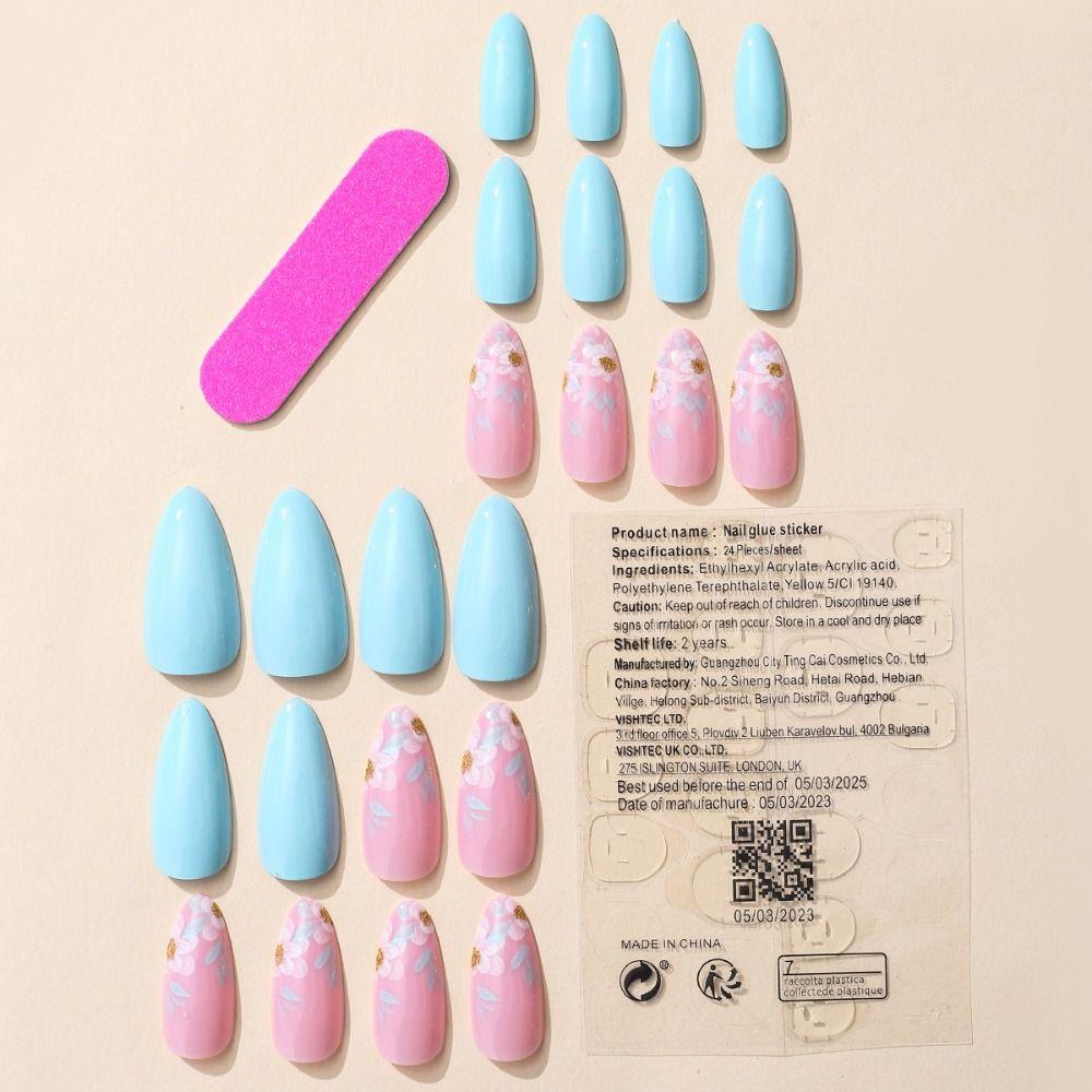 Длинные миндалевидные накладные ногти французский накладной маникюр Ниалс Нажмите на ногти дома