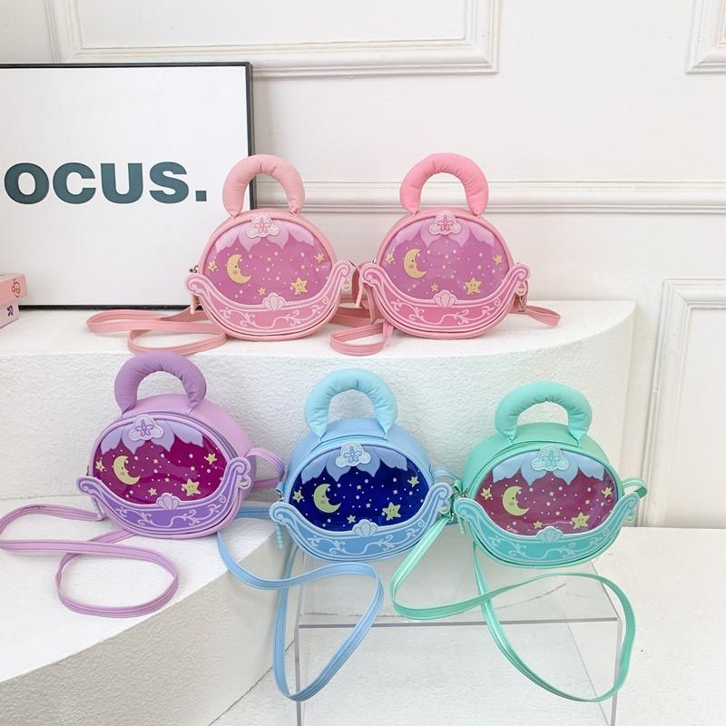 Цвет Простой Однотонный Принт Звезда Луна Детская Круглая Сумка Кроссбоди для Девочки