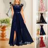 Evening Dress O-Neck Dressing Up Waist Tight Split Chiffon Hem Women Lace Gown Dress Streetwear