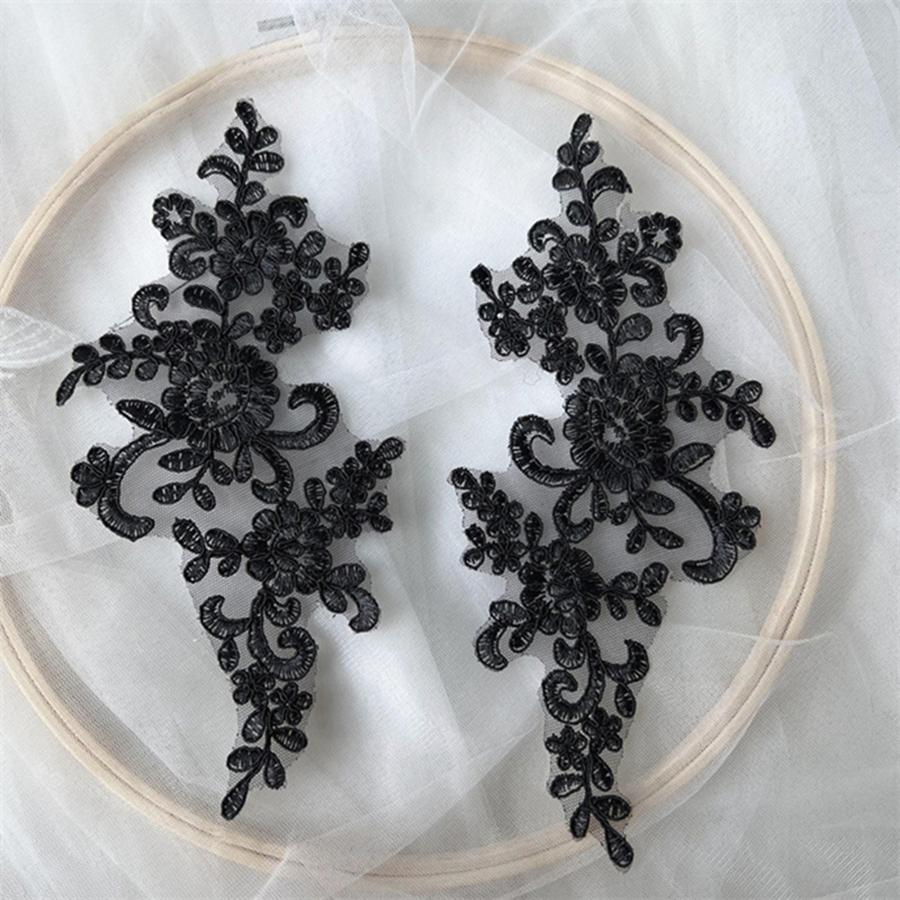 1 Pair Flower Sew On Lace Patches Embroidery Applique Repair For Wedding Dresses 23*10cm