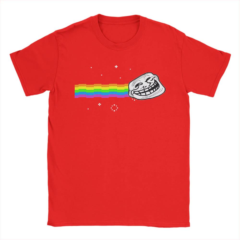 Fun Rainbow Troll Face Meme Funny Tshirts For Unisex Unisex Crewneck Cotton T Shirts Comic Humor Short Sleeves Tees Plus Size Tops