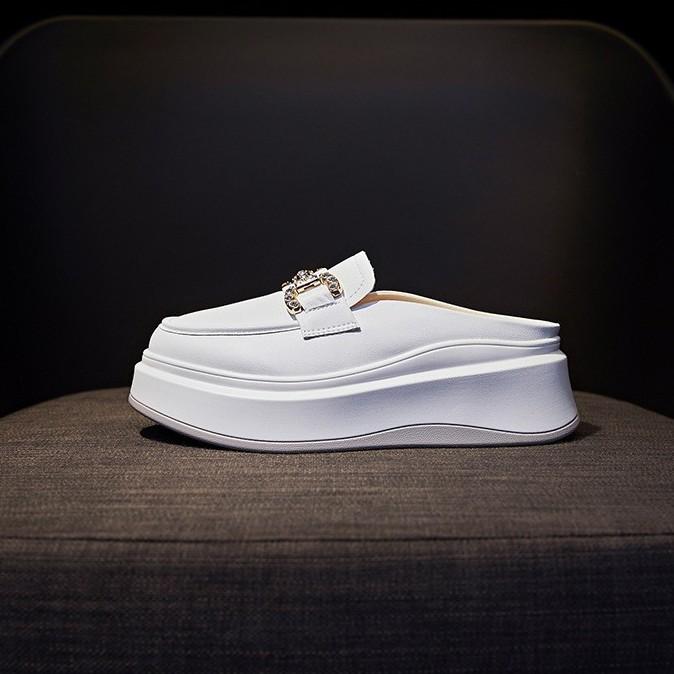 Увеличение высоты на 6 см, сумка из натуральной мягкой кожи, тапочки без задника, женские, осень 2025, новинка, интернет-знаменитость, толстая подошва, без каблука, ленивая обувь, тренд