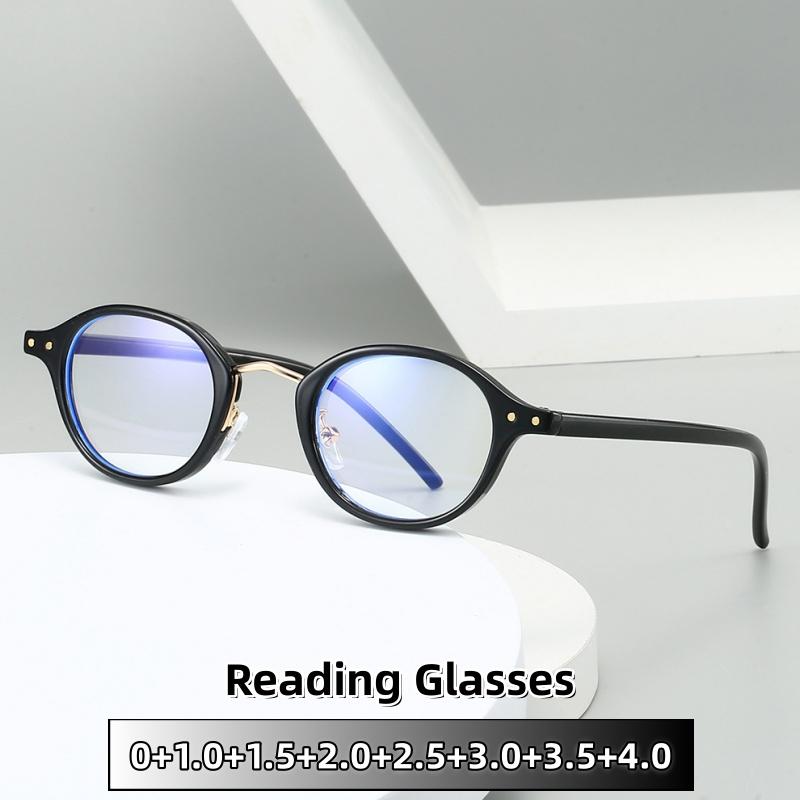 Retro Anti-Blue Light Reading Glasses Oval-Shaped Ultra Light High-End High-Definition Eyeglasses For Men And Women 0 To +4.0