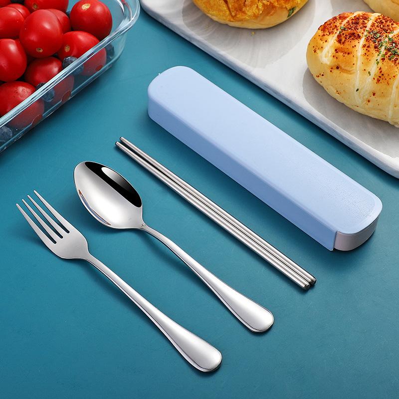 Портативный набор столовых приборов из нержавеющей стали с палочками для еды, ложками, для студентов, офисных работников, для улицы, вилка, ложка, три предмета
