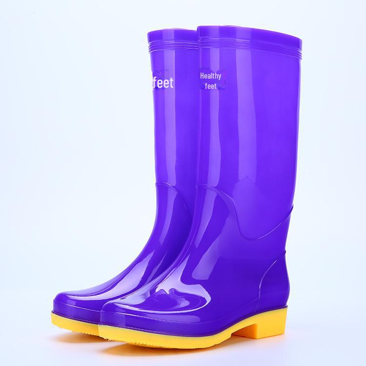 Adult Velvet-Lined Non-Slip Waterproof High-Top Kitchen Rain Boots - PVC Ladies' Work Shoes