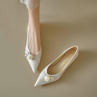 Французские жемчужные цветы атласные туфли на толстом каблуке для невесты и подружек невесты