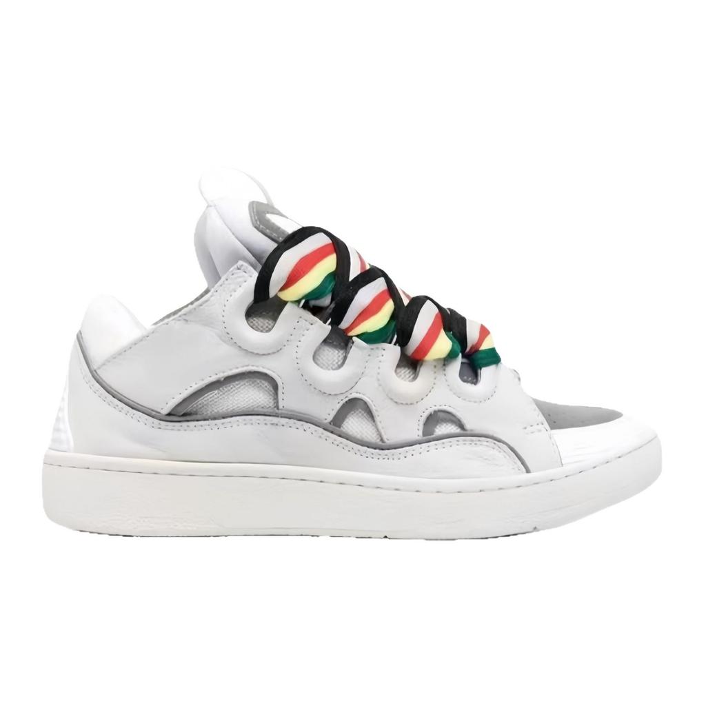 Thick Shoelaces Platform Bread Shoes, Retro Casual Rainbow Graffiti Purple Black Gold Brown White Fluorescent Green