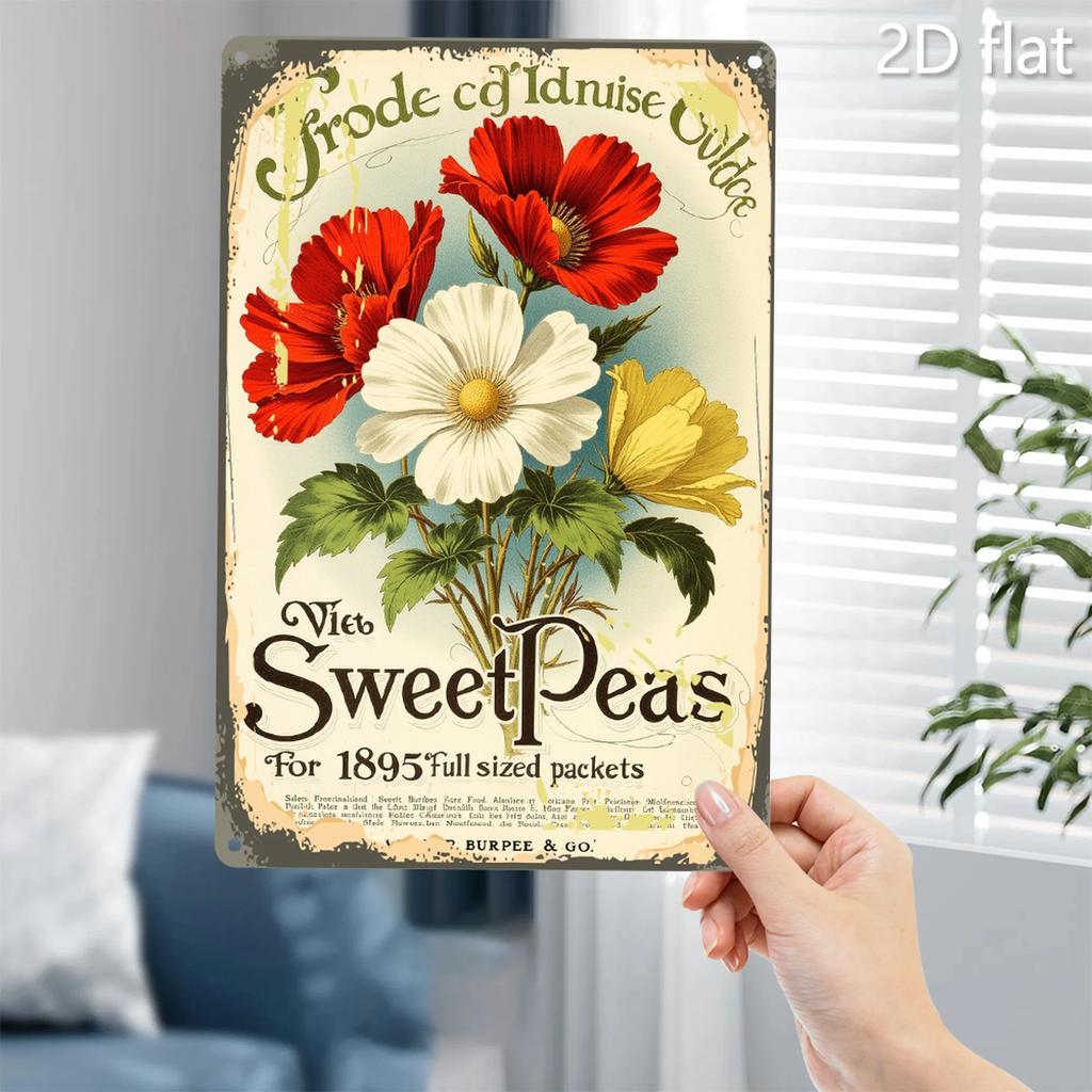 Vintage 2D Flat Metal Wall Art Blooming Botanical Flower Bouquet Rustproof Indoor Outdoor Home Kitchen Dining Wall Decor 8x12 In