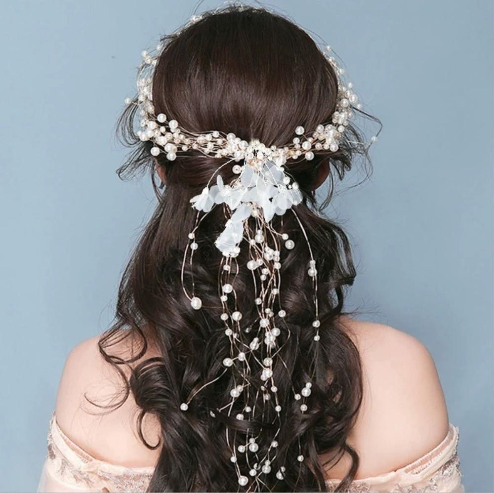 Elegant Pearl Flower Headdress Handmade Luxury Bridal Headdress Imitation Pearl Beaded Hair Accessories Wedding