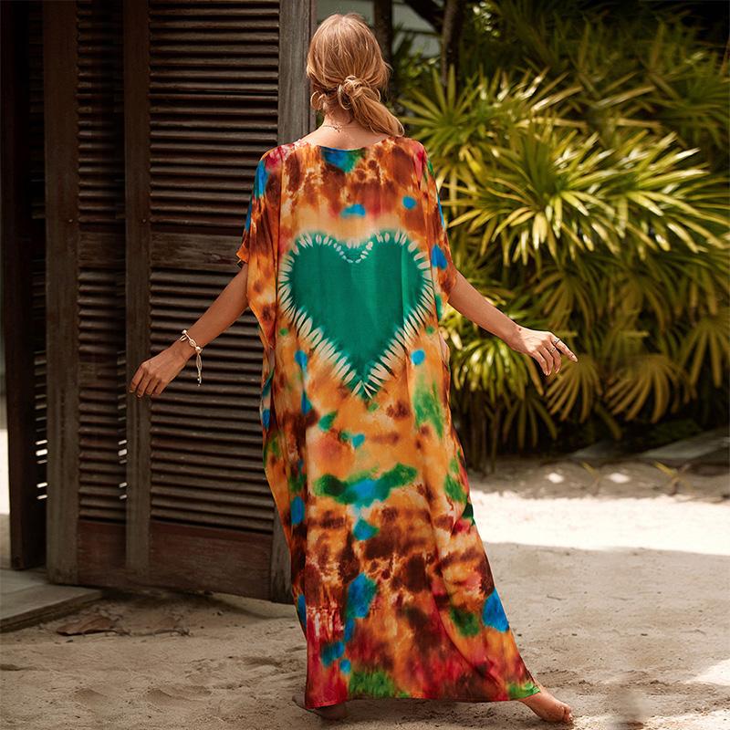 EDOLYNSA Кафтан платья накидка для купальников женщин плюс размер кафтан с цветочным принтом курортное платье большого размера домашняя одежда летняя одежда Q1342