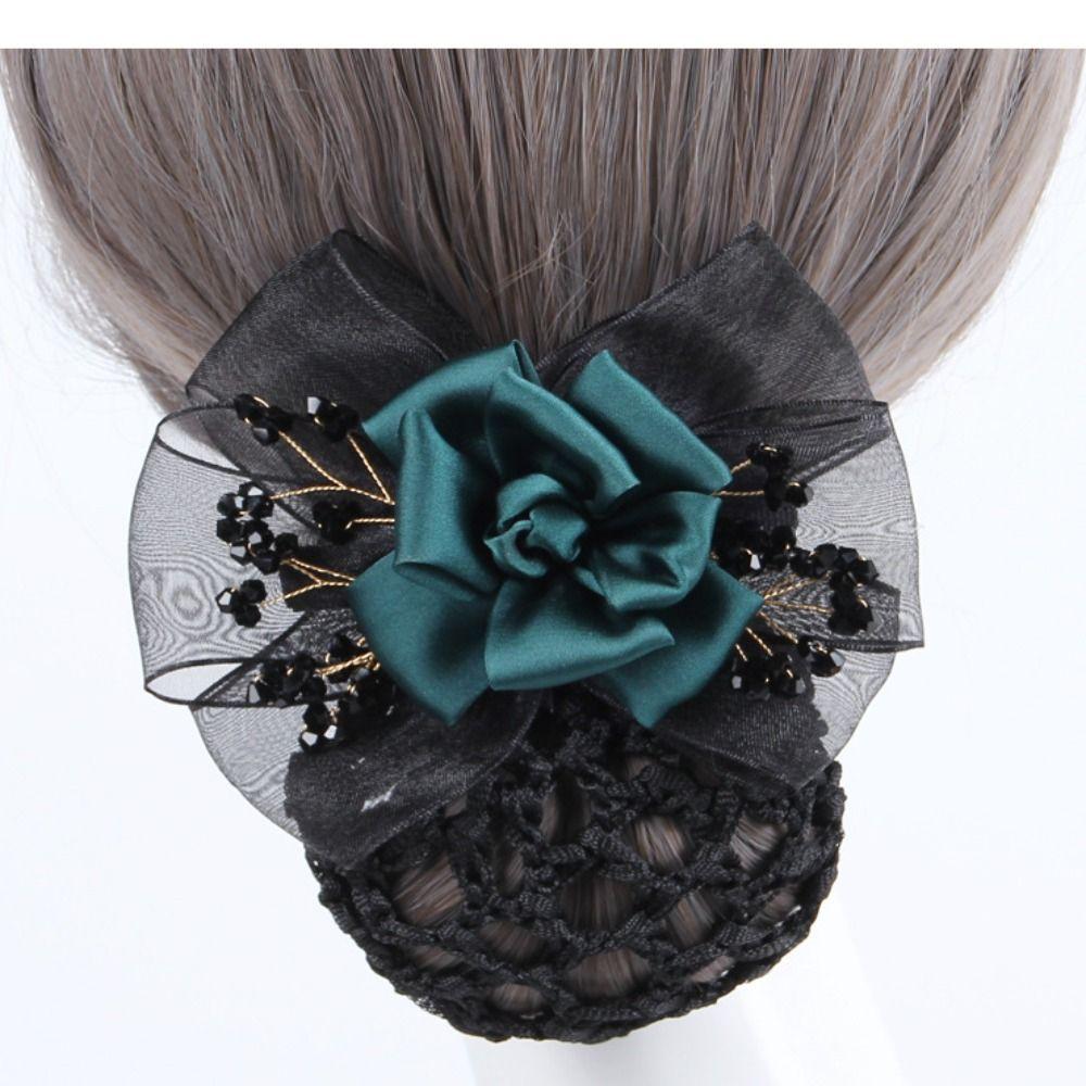 Korean Style Flower Snood Spring Clip Ponytail Clip Bow Hair Net Temperament Crochet Bun Net  Bank