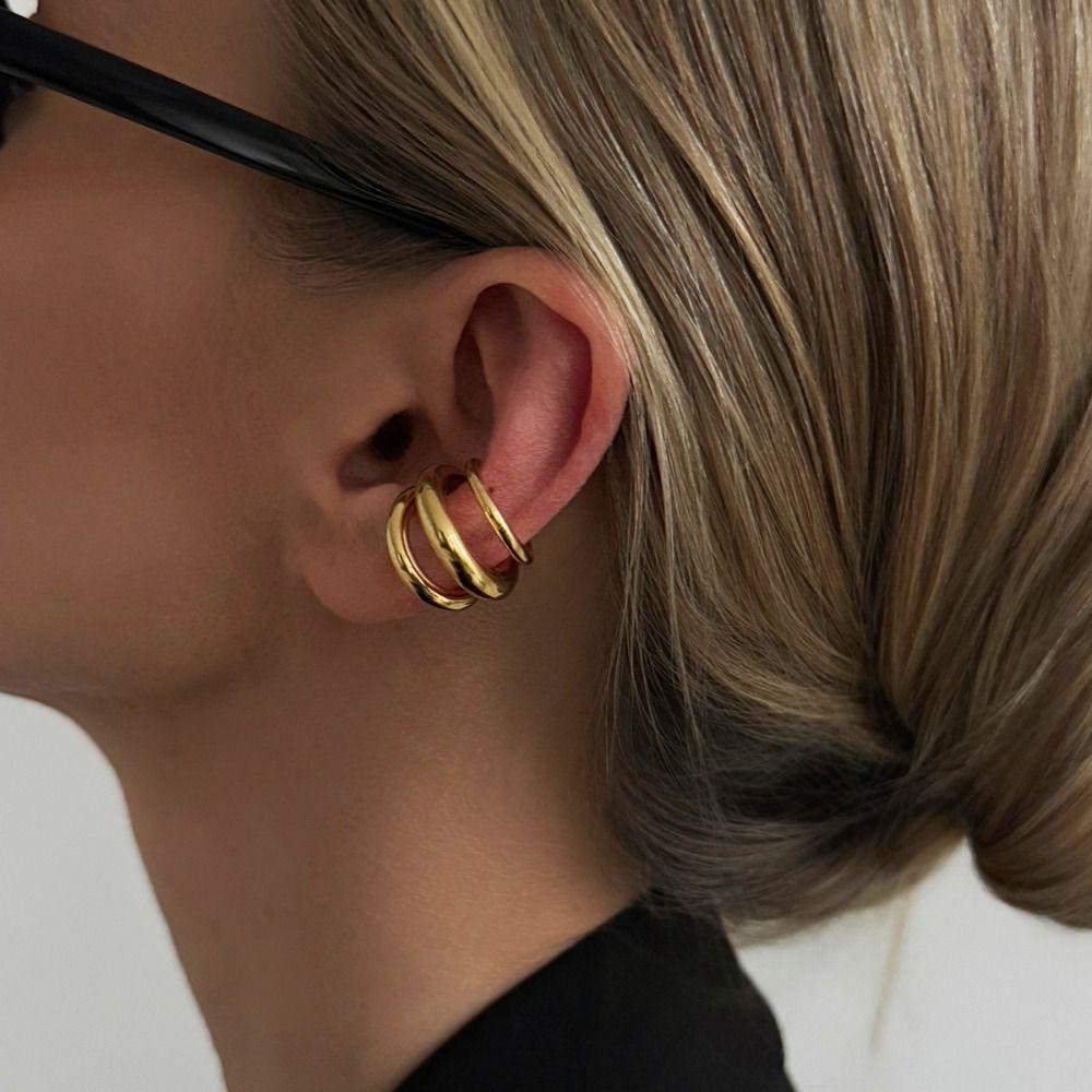 Silver C Shape Ear Cuff Stainless Steel No Piercing Earrings Vintage C-shaped Ear Clip Wear