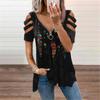 Summer Ladies T-Shirt V-Neck Short Sleeve Cold Shoulder Leopard Print Zipper Loose Casual Sexy Clothes Blouse Tops for Women