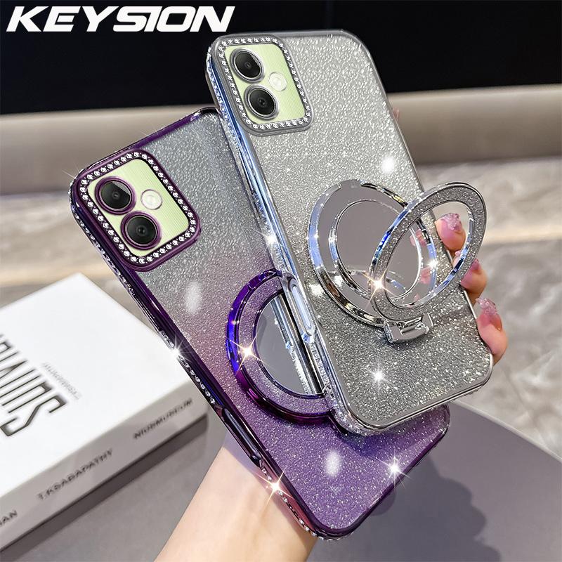 KEYSION Роскошный блестящий чехол с драгоценностями и магнитной застежкой для Samsung Galaxy A07 A06 A05 A04, чехол-подставка с зеркалом для макияжа, противоударная задняя крышка