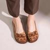 Ethnic Style Genuine Leather Loafers Comfortable Soft Sole Flower Flats Round Toe Versatile Women's Shoes