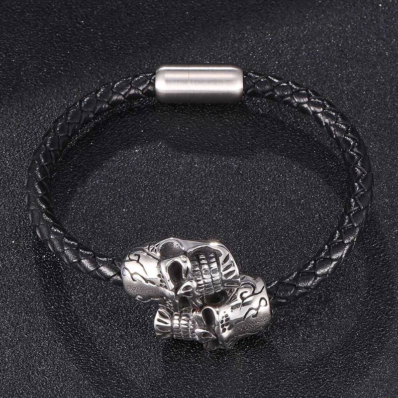 Панк скелет мужские кожаные браслеты браслеты черный плетеный Rop Man ювелирные изделия на запястье