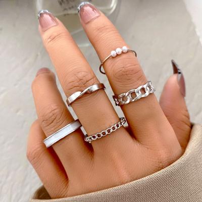 5 шт., комплект женских модных колец, простые регулируемые перстни из жемчужного сплава, набор из 5 предметов, ювелирные изделия, подарки