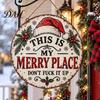 Funny Seasonal Wall Plaques for Living Room This Is My Merry Place Christmas Door Hanger, Wooden Holiday Welcome Decor Dormitory Sign with Jute