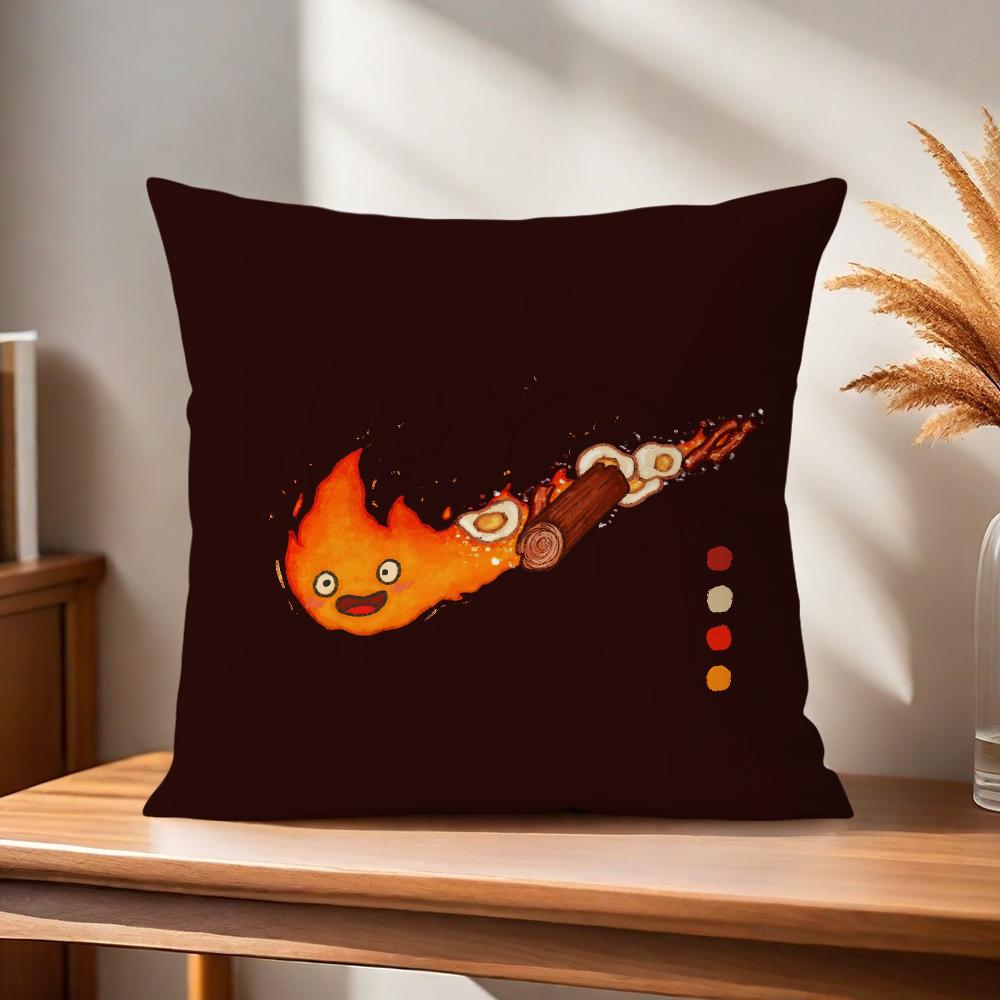 Cushion Cover Comfortable Soft Pillow Cartoon Case for Sofa Living Room Home Office Cute Decor C-Calcifer and Protective Covers