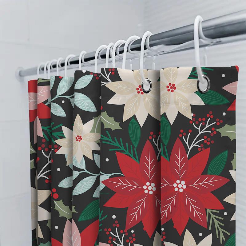 Modern Christmas Decor Bathroom Curtain Floral Red Poinsettia White Bathtub Shower Curtains for Home Decor In Bathrooms from Hom