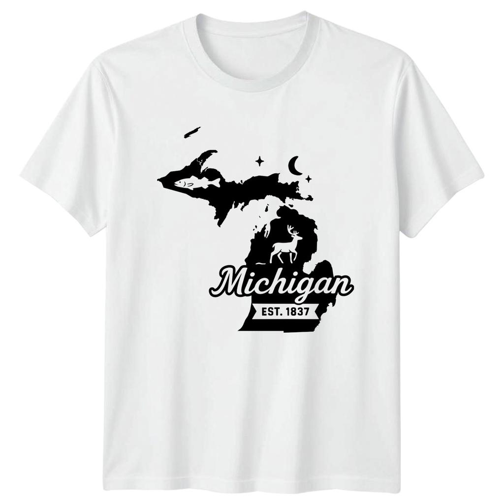 Michigan State Outline Wildlife Est 1837 Unisexs TShirt Unisexs Tee Graphic Top