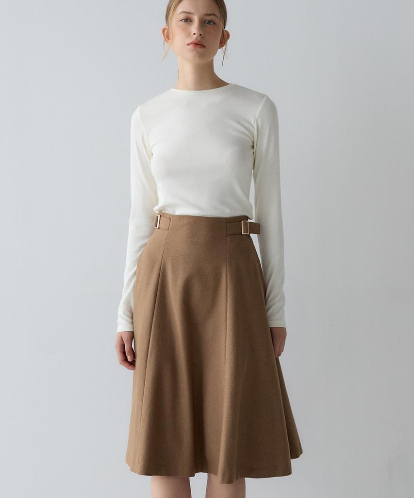 Sisterhood Wool Buckle Flare Skirt - Camel