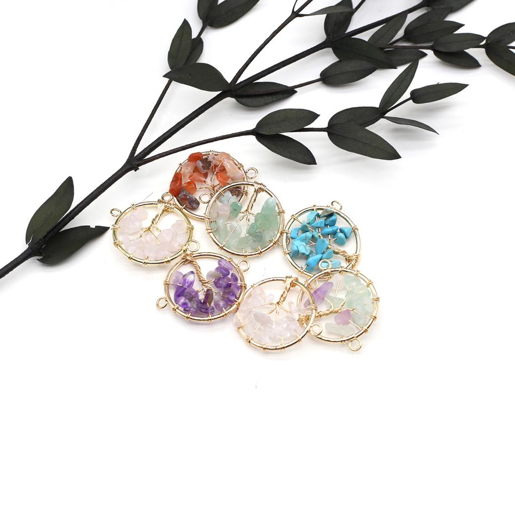 2 шт. намоточный разъем из натурального камня флюорит/аметист круглый гравийный разъем для изготовления ювелирных изделий DIY ожерелье браслет аксессуар