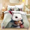 Домашний текстиль Трехпредметный Мультяшный пасхальный кролик Цифровая печать Стеганое одеяло Наволочка Постельное белье