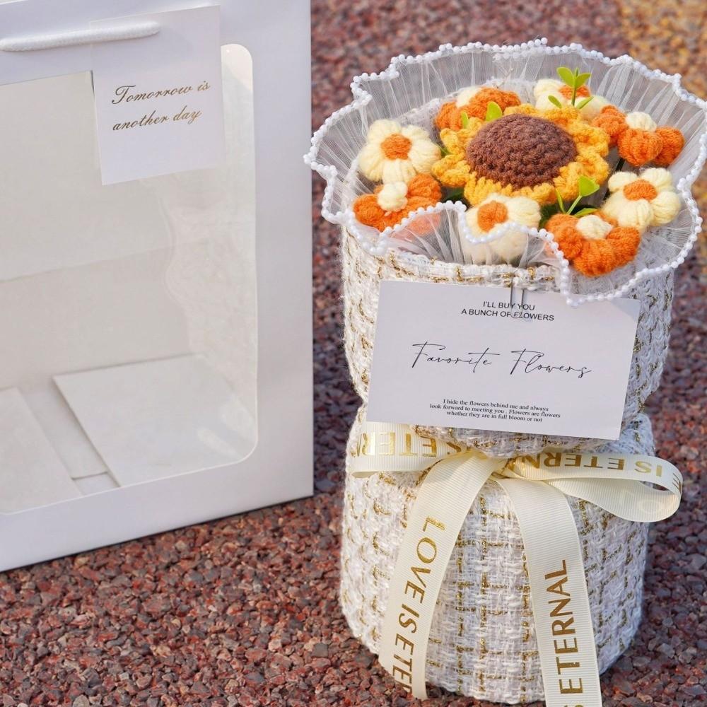 with Light Puff Flower Bouquet Gift Knitted Flower Bouquet Sunflower Bouquet Valentine's Day