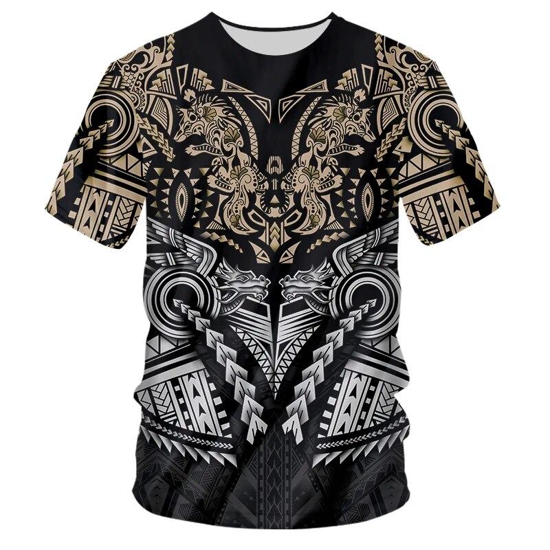 Summer Trend Tahiti Polynesian Men's Fashion T-Shirt O Neck Casual Short Sleeve Oversized Street Shirt Comfortable Hawaiian Plus Size Tops