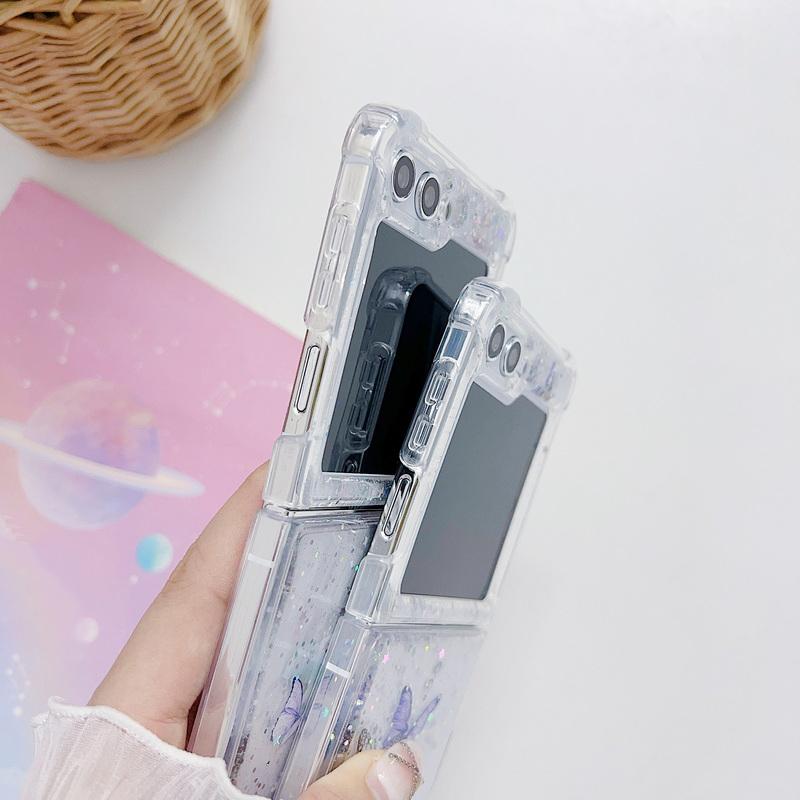 Складные чехлы с блестящим узором бабочек для Samsung, раскладывающиеся/складные, 6, 5, 4, 3, противоударный, блестящий, прозрачный чехол для телефона