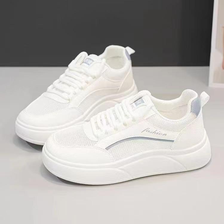 Весенние белые туфли 2024 года, новые дышащие модные спортивные сетчатые туфли с толстой подошвой Zapatos De Mujer