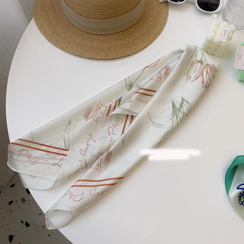 Literary Fresh Square Scarf Headscarf Tulip Silk Scarf Neckerchief Romantic Gentle Hair Tie Decorative Neckerchiefs