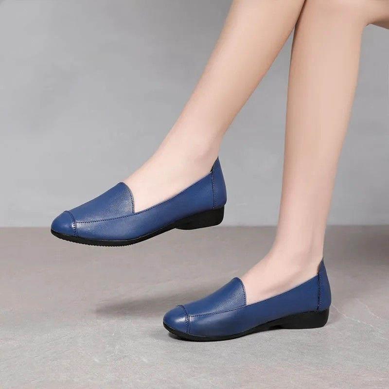 Повседневные туфли из натуральной кожи, женские весенне-осенние туфли из мягкой кожи на мягкой подошве, туфли для мам на плоской подошве в горошек