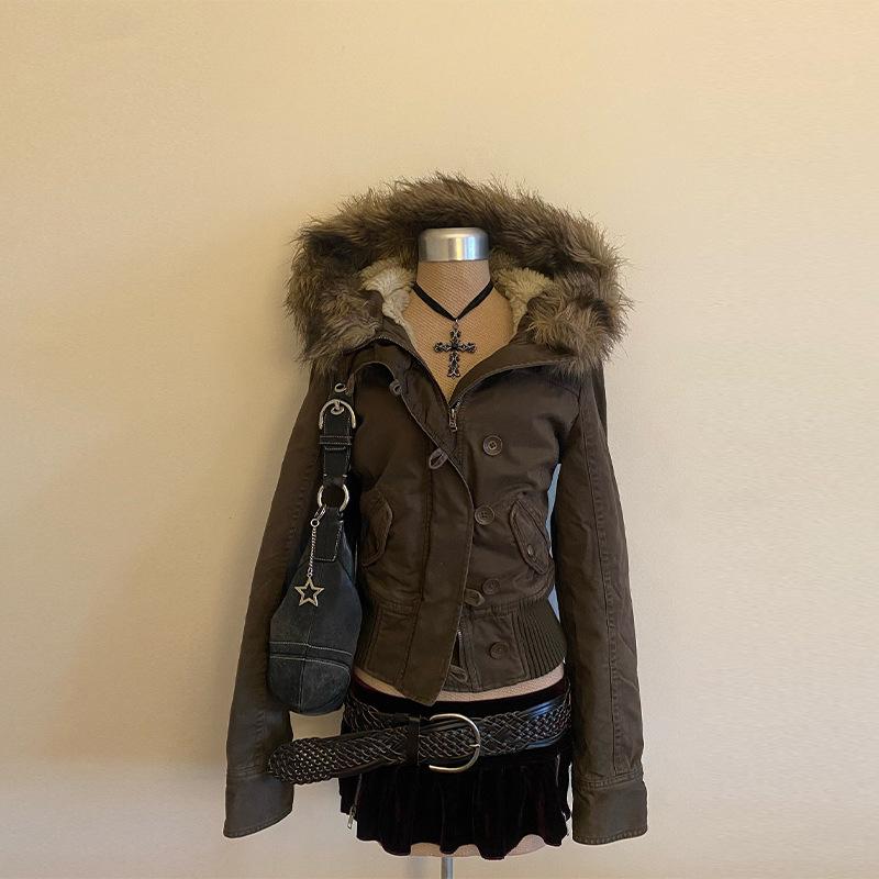 New Autumn New Removable Fur Collar Short One-Piece Hat Jacket Temperament Fashion Coat