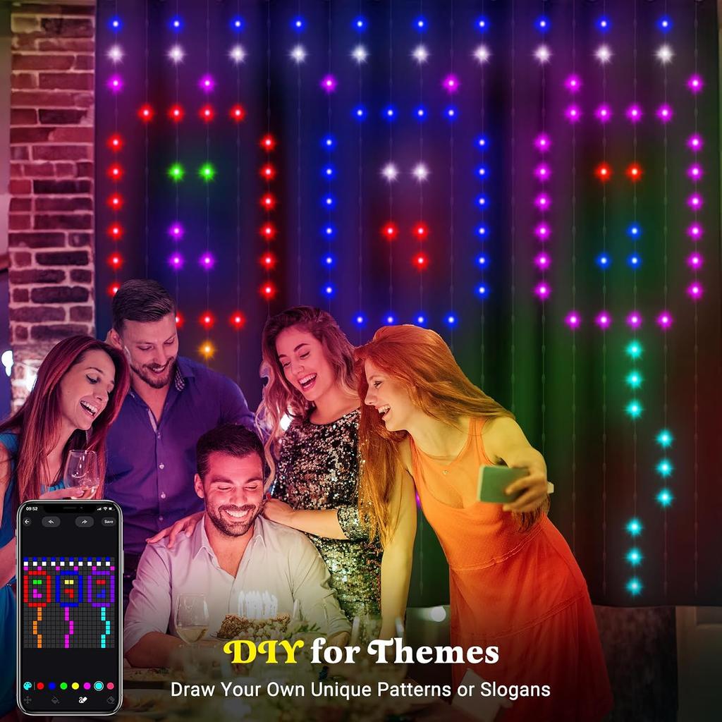 CoziTech Smart Curtain Lights, Color Changing 400 LED Curtain Lights 6.6 * 6.6 FT, RGB DIY String LED Flag Fairy Light for Backdrop Party Indoor
