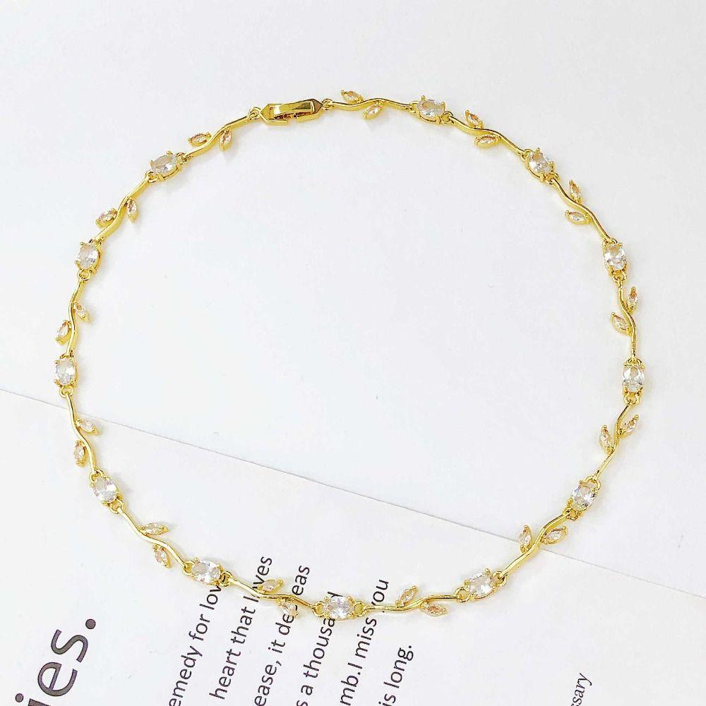 Multicolour Rose Flower Necklace Light Luxury Crystal Leaf Necklace Zircon Necklace  Women Girls