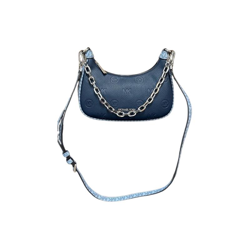 MICHAEL KORS Cora logo embossed zipper closure polyurethane handheld crossbody shoulder bag medium women's navy
