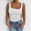 2025 Women's Sleeveless Spaghetti Strap Square Neck Crop Top - Casual Basic Style