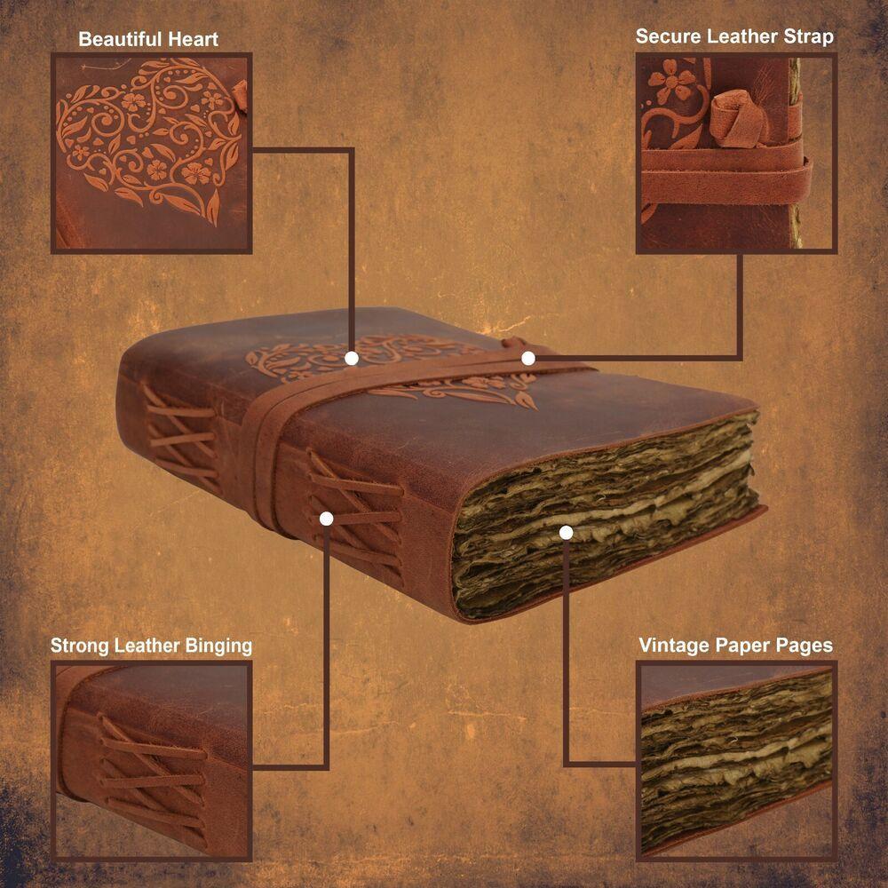 Винтажный кожаный дневник, книга теней, гримуар, антикварное бумажное сердце