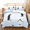 Cartoon Penguin Duvet Cover Set For Kids Boy Girl Animated Antarctic Animal Polyester Quilt Cover White Black King Queen Size