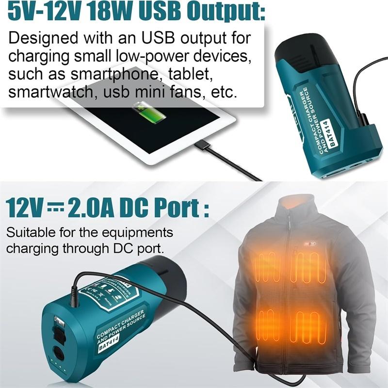 USB-адаптер для зарядки устройств от источника питания Bosch 10,8 В/12 В с литий-ионным аккумулятором, с портами Type-C и USB и розеткой DC 12 В