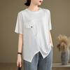 Летняя свободная футболка для женщин с стройным темпераментом, с короткими рукавами и круглым вырезом, модные нестандартные футболки с верхом для женщин